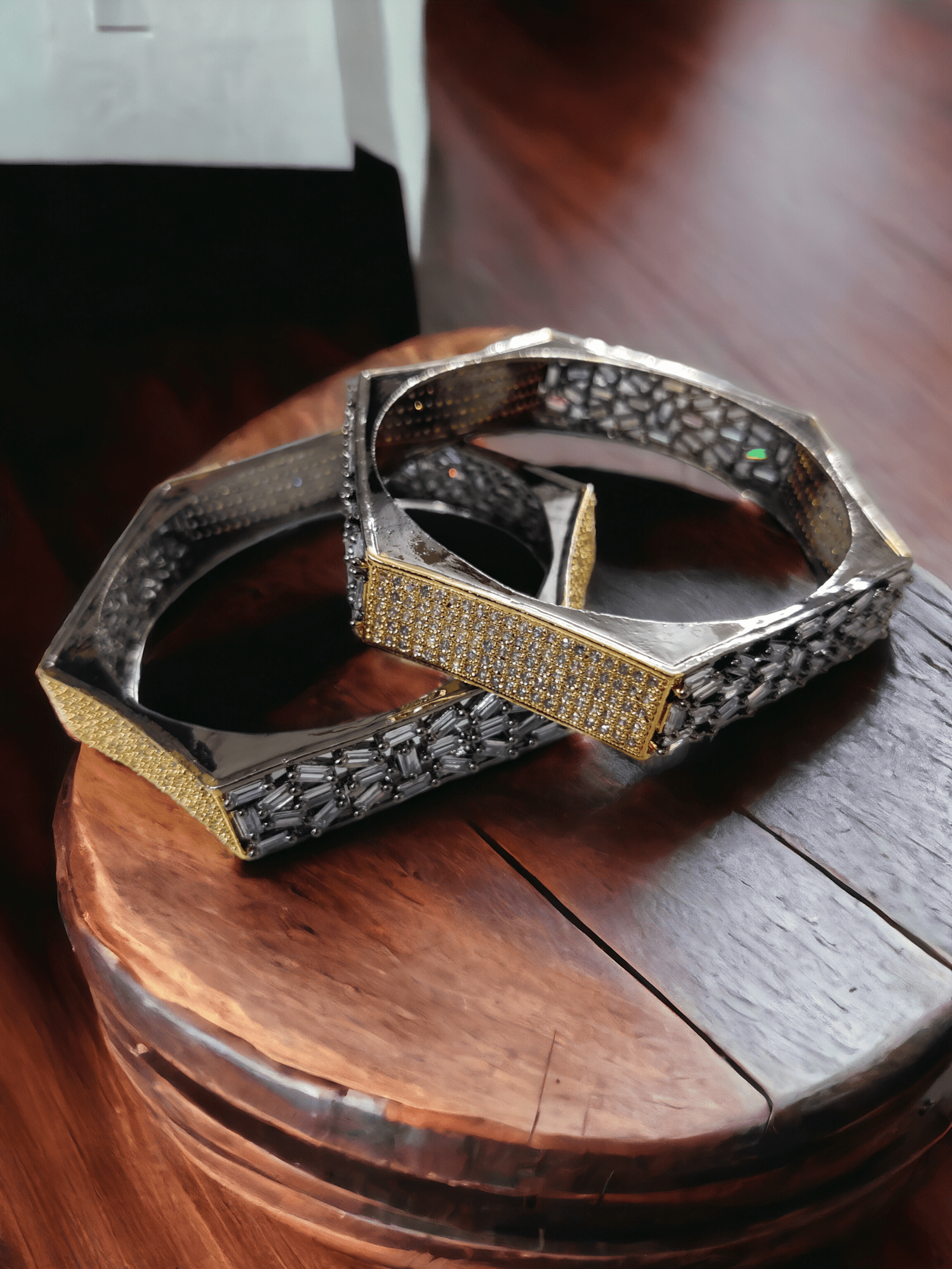 Opal Touch - American Diamond Gold Kada Bangles (Pack of 2) - Bangles