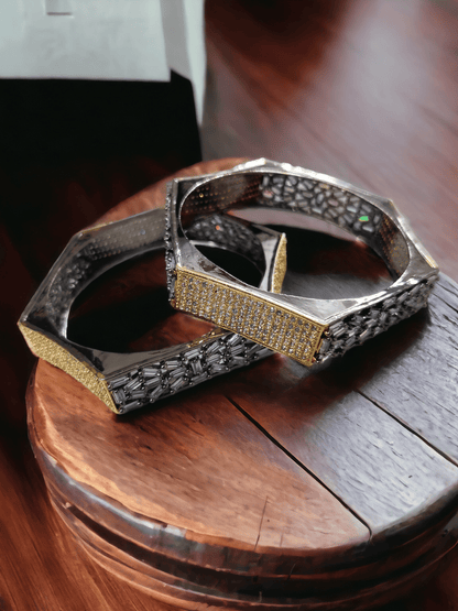 Opal Touch - American Diamond Gold Kada Bangles (Pack of 2) - Bangles