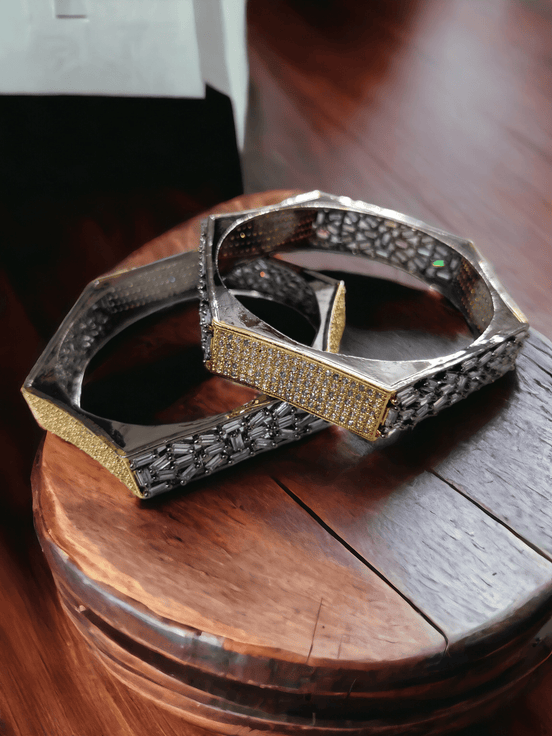 Opal Touch - American Diamond Gold Kada Bangles (Pack of 2) - Bangles