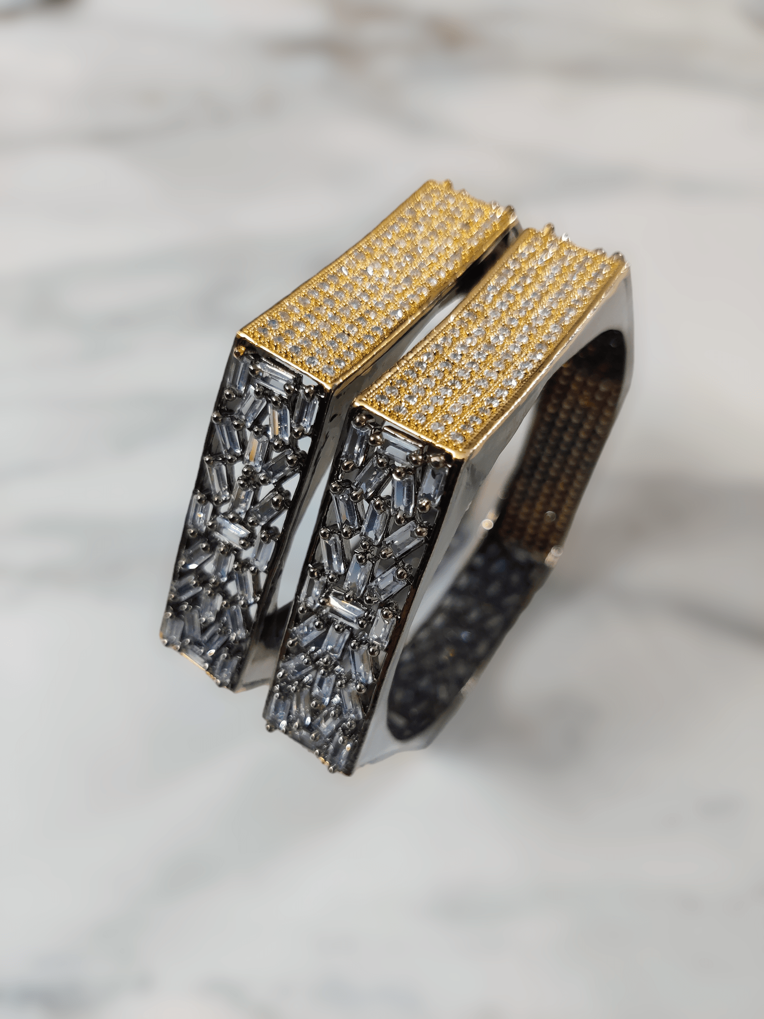 Opal Touch - American Diamond Gold Kada Bangles (Pack of 2) - Bangles