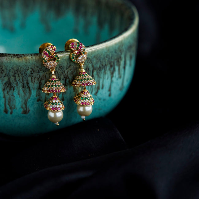 Jhumka - American Diamond Gold Plated Jhumka - Opal Touch