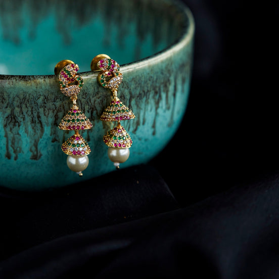Jhumka - American Diamond Gold Plated Jhumka - Opal Touch
