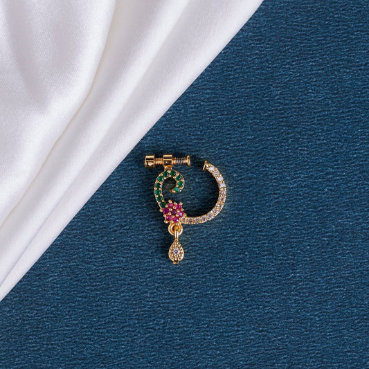 Nose Pin - American Diamond Gold Plated Spiral Nose Screw - Opal Touch