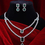 American Diamond Layered Necklace Set with Earrings - Opal Touch