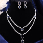 American Diamond Layered Necklace Set with Earrings - Opal Touch