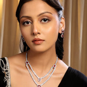 American Diamond Layered Necklace Set with Earrings - Opal Touch