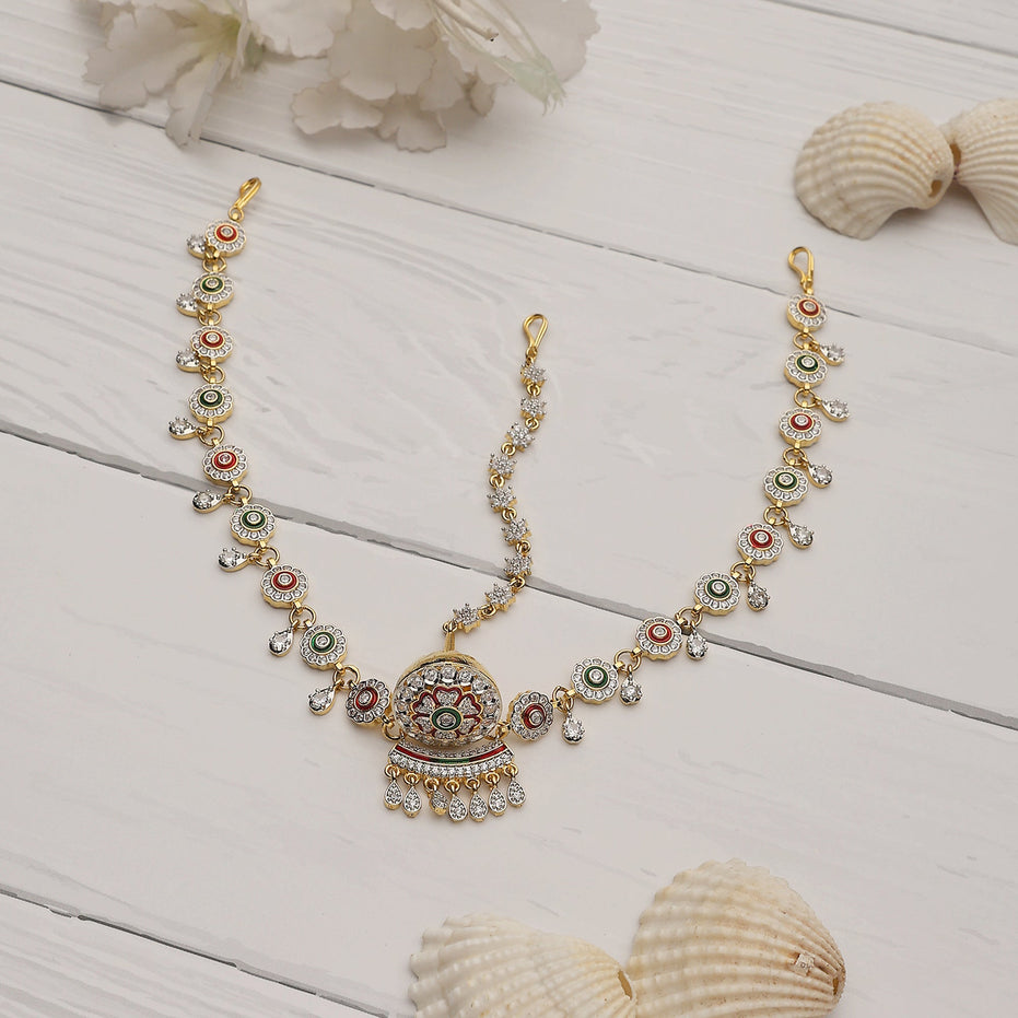 Opal Touch - American Diamond Minakari Borla (Matha Patti) - Matha Patti