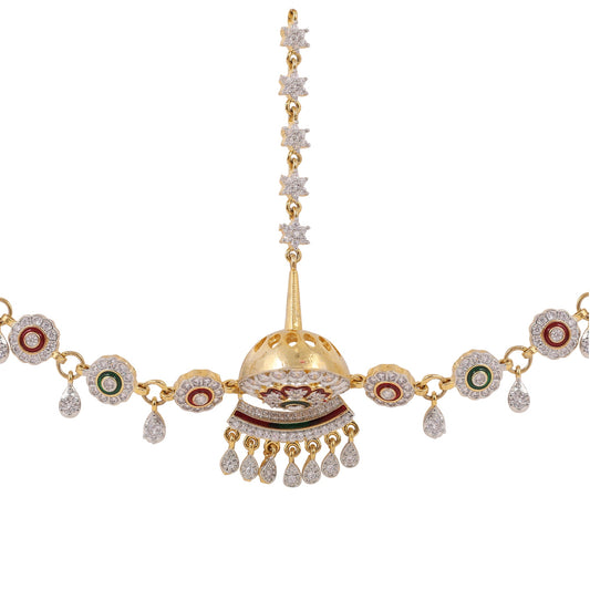 Opal Touch - American Diamond Minakari Borla (Matha Patti) - Matha Patti