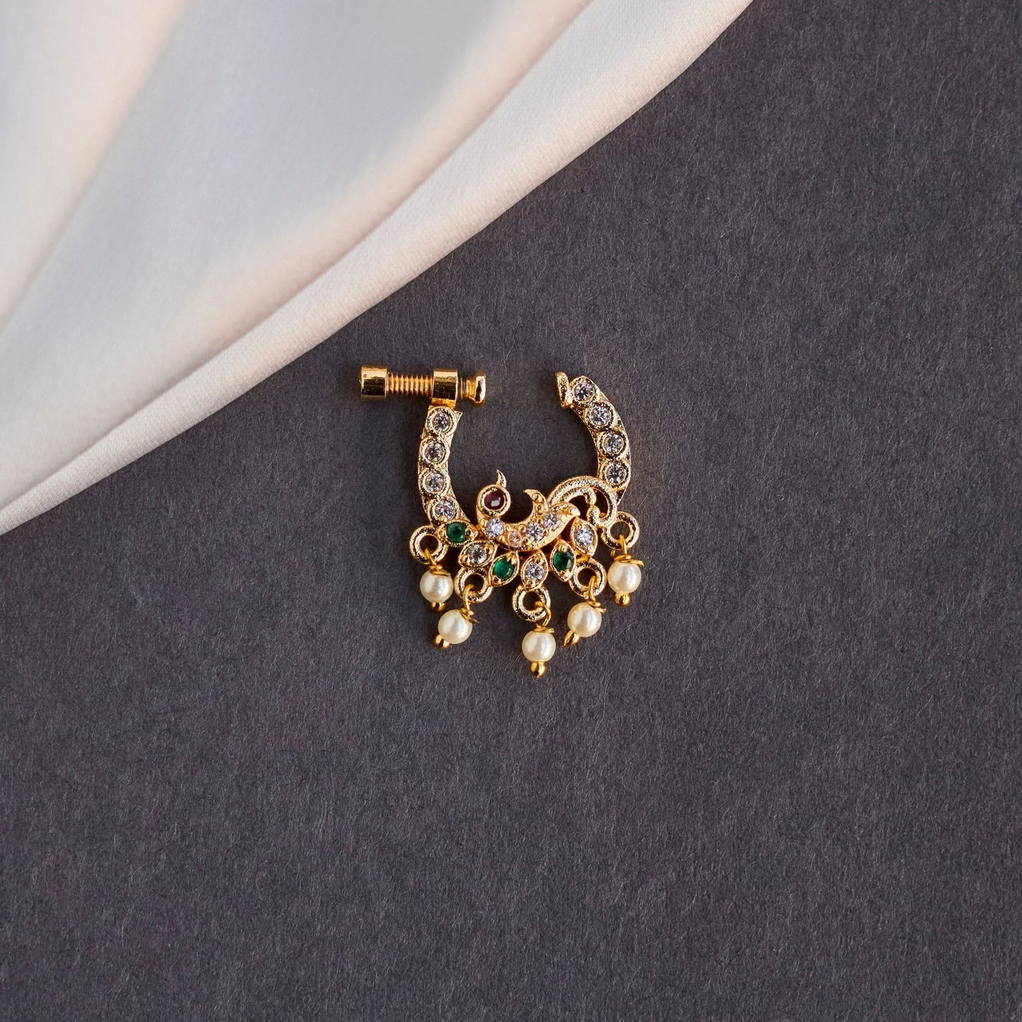 Nose Pin - American Diamond Moti Peacock Nose Screw - Opal Touch