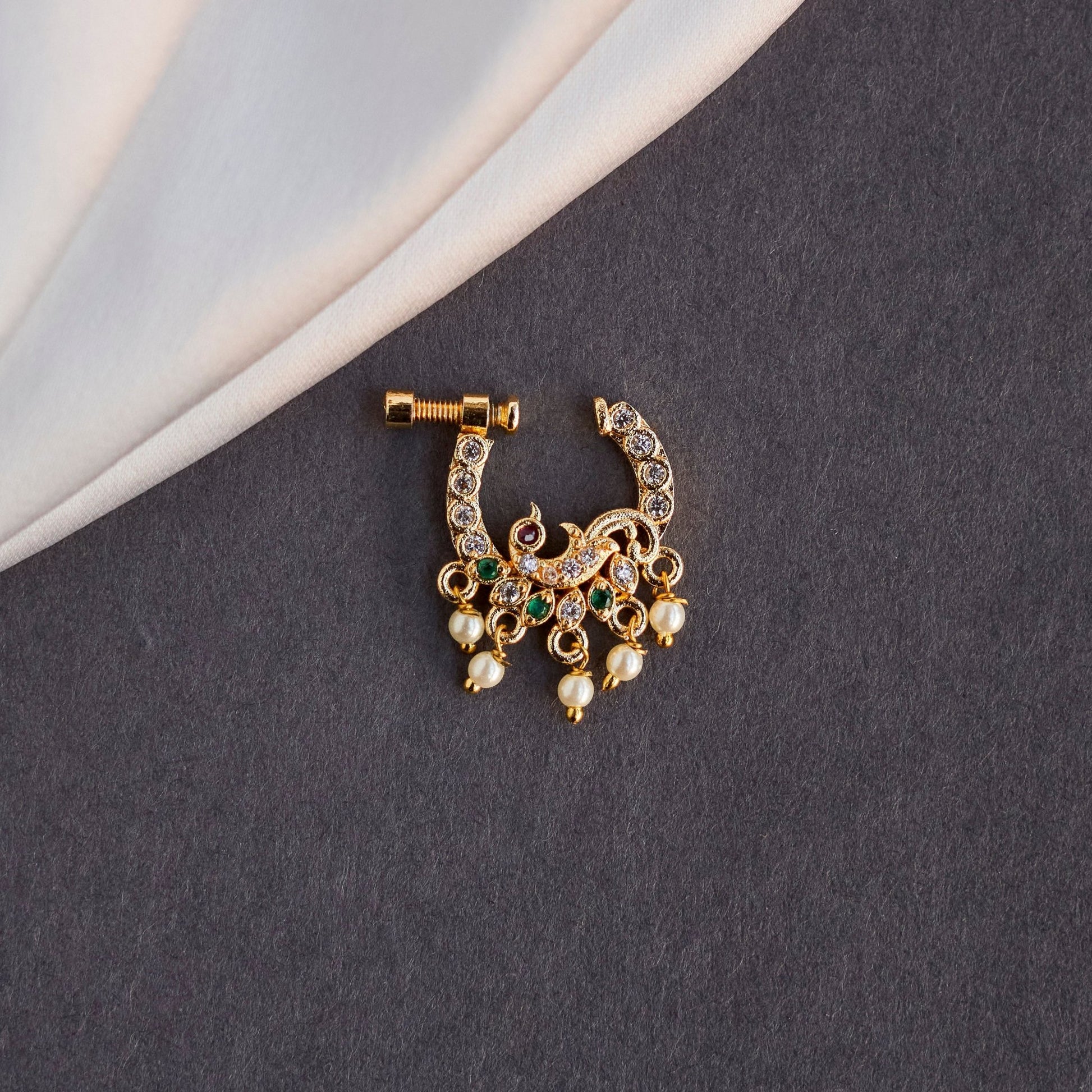 Nose Pin - American Diamond Moti Peacock Nose Screw - Opal Touch