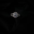 American Diamond Oval Halo Solitaire Statement Rhodium Plated Ring - Opal Touch