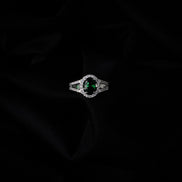 American Diamond Oval Halo Solitaire Statement Rhodium Plated Ring - Opal Touch