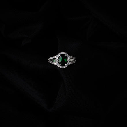 American Diamond Oval Halo Solitaire Statement Rhodium Plated Ring - Opal Touch