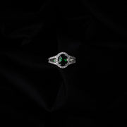American Diamond Oval Halo Solitaire Statement Rhodium Plated Ring - Opal Touch