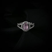 American Diamond Oval Halo Solitaire Statement Rhodium Plated Ring - Opal Touch