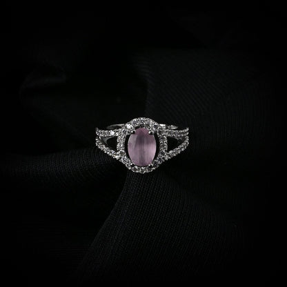 American Diamond Oval Halo Solitaire Statement Rhodium Plated Ring - Opal Touch