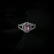 American Diamond Oval Halo Solitaire Statement Rhodium Plated Ring - Opal Touch