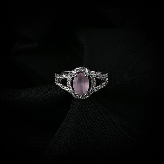 American Diamond Oval Halo Solitaire Statement Rhodium Plated Ring - Opal Touch