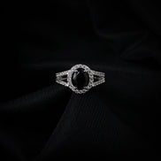 American Diamond Oval Halo Solitaire Statement Rhodium Plated Ring - Opal Touch