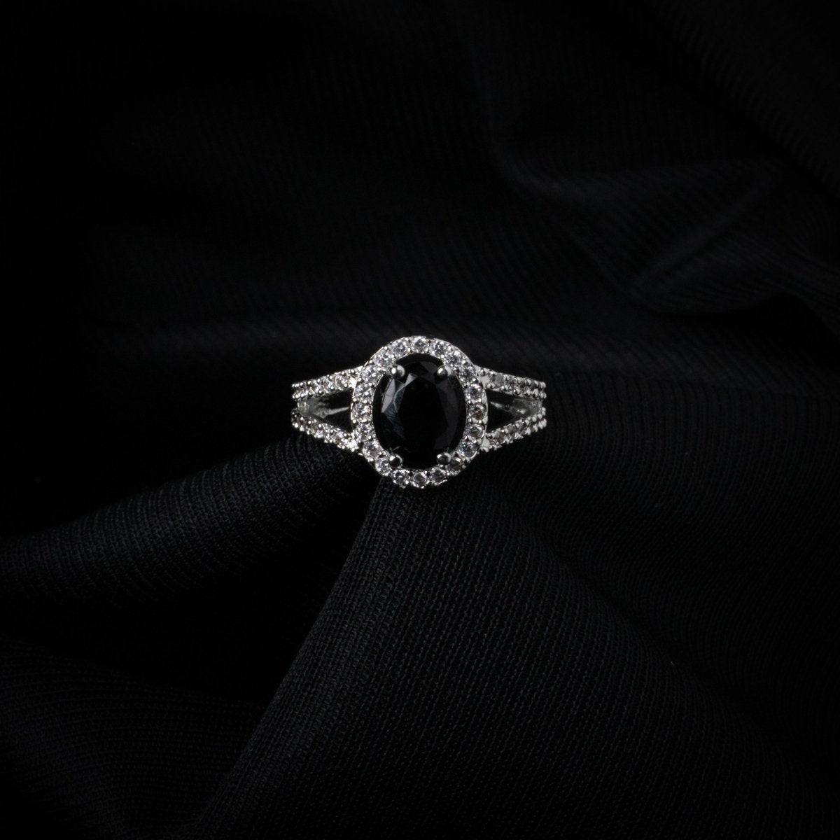 American Diamond Oval Halo Solitaire Statement Rhodium Plated Ring - Opal Touch