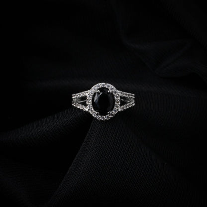 American Diamond Oval Halo Solitaire Statement Rhodium Plated Ring - Opal Touch