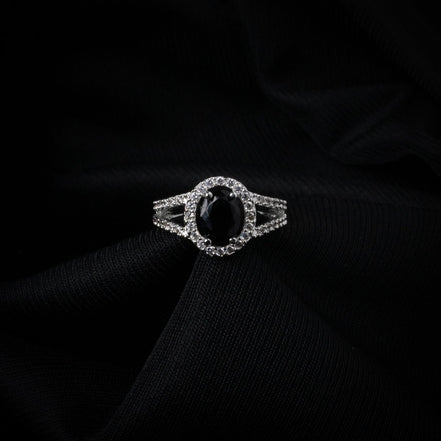 American Diamond Oval Halo Solitaire Statement Rhodium Plated Ring - Opal Touch