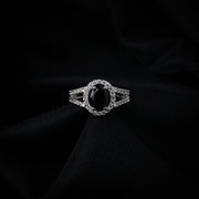 American Diamond Oval Halo Solitaire Statement Rhodium Plated Ring - Opal Touch
