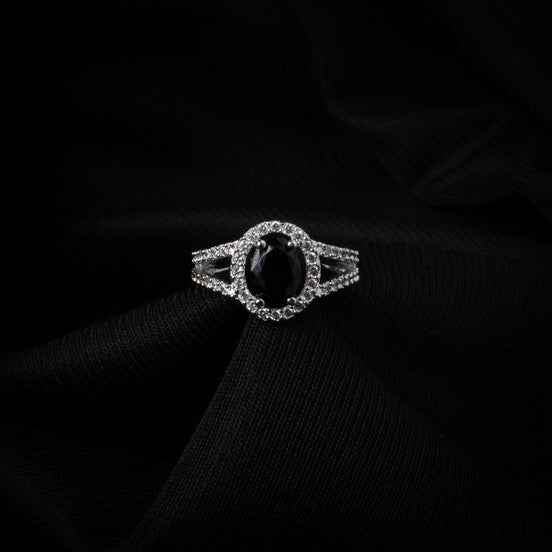 American Diamond Oval Halo Solitaire Statement Rhodium Plated Ring - Opal Touch