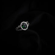 American Diamond Oval Halo Solitaire Statement Rhodium Plated Ring - Opal Touch