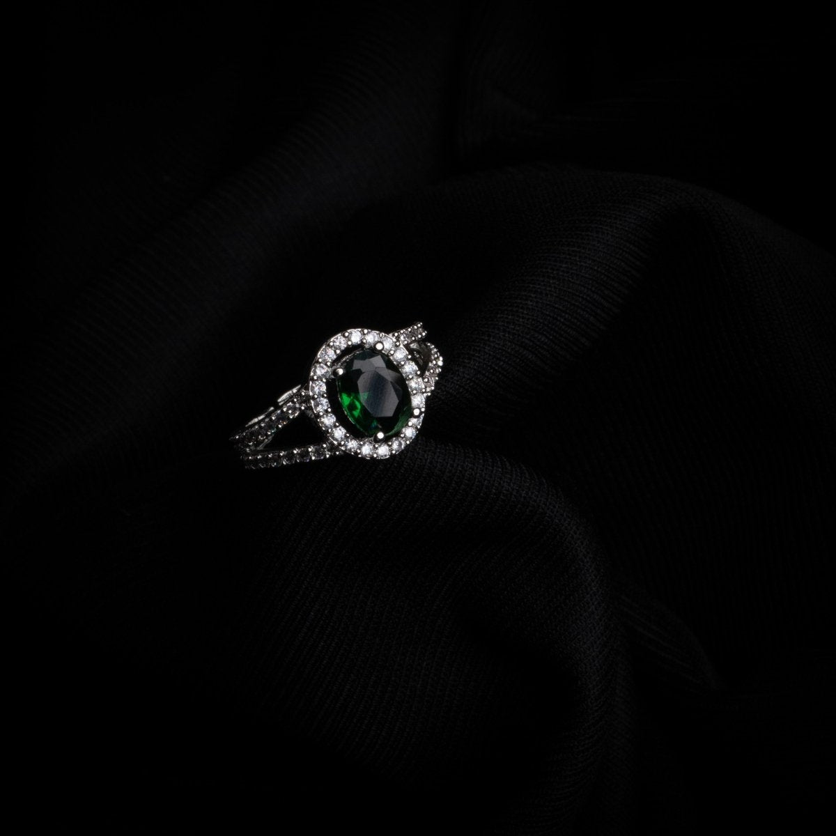 American Diamond Oval Halo Solitaire Statement Rhodium Plated Ring - Opal Touch