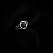 American Diamond Oval Halo Solitaire Statement Rhodium Plated Ring - Opal Touch