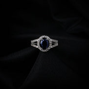 American Diamond Oval Halo Solitaire Statement Rhodium Plated Ring - Opal Touch