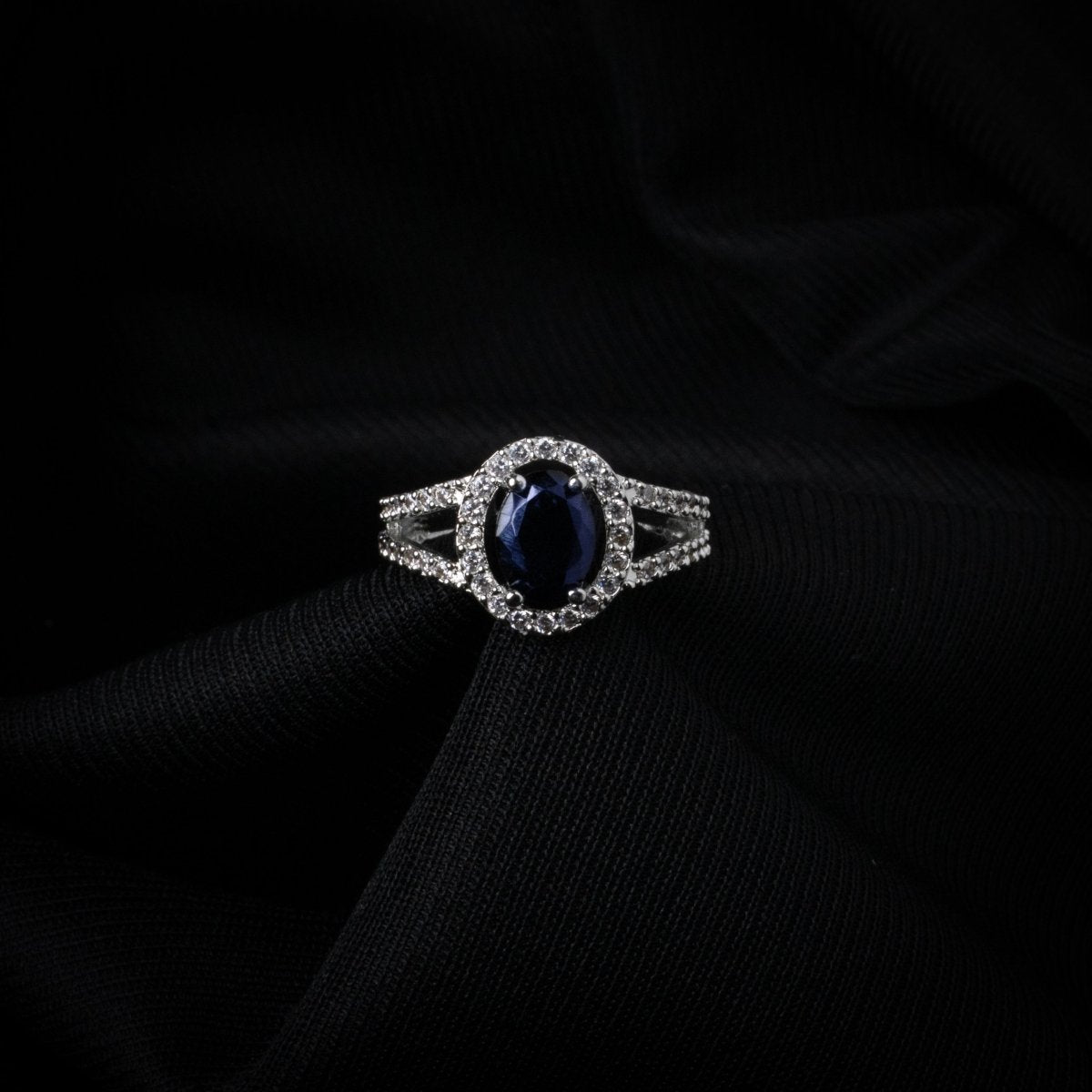 American Diamond Oval Halo Solitaire Statement Rhodium Plated Ring - Opal Touch