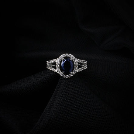 American Diamond Oval Halo Solitaire Statement Rhodium Plated Ring - Opal Touch