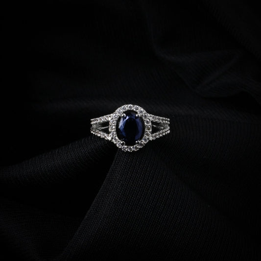 American Diamond Oval Halo Solitaire Statement Rhodium Plated Ring - Opal Touch