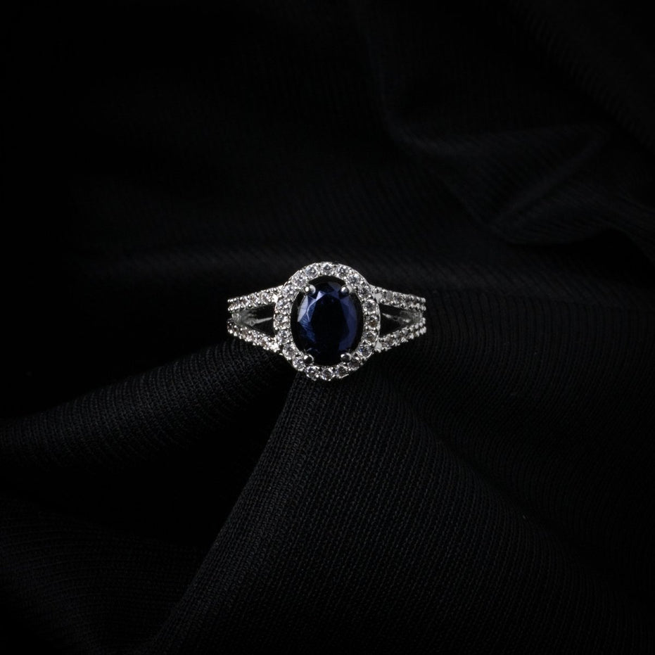 American Diamond Oval Halo Solitaire Statement Rhodium Plated Ring - Opal Touch