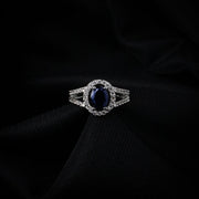 American Diamond Oval Halo Solitaire Statement Rhodium Plated Ring - Opal Touch