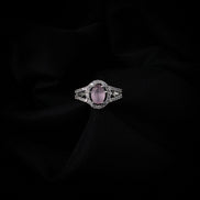 American Diamond Oval Halo Solitaire Statement Rhodium Plated Ring - Opal Touch