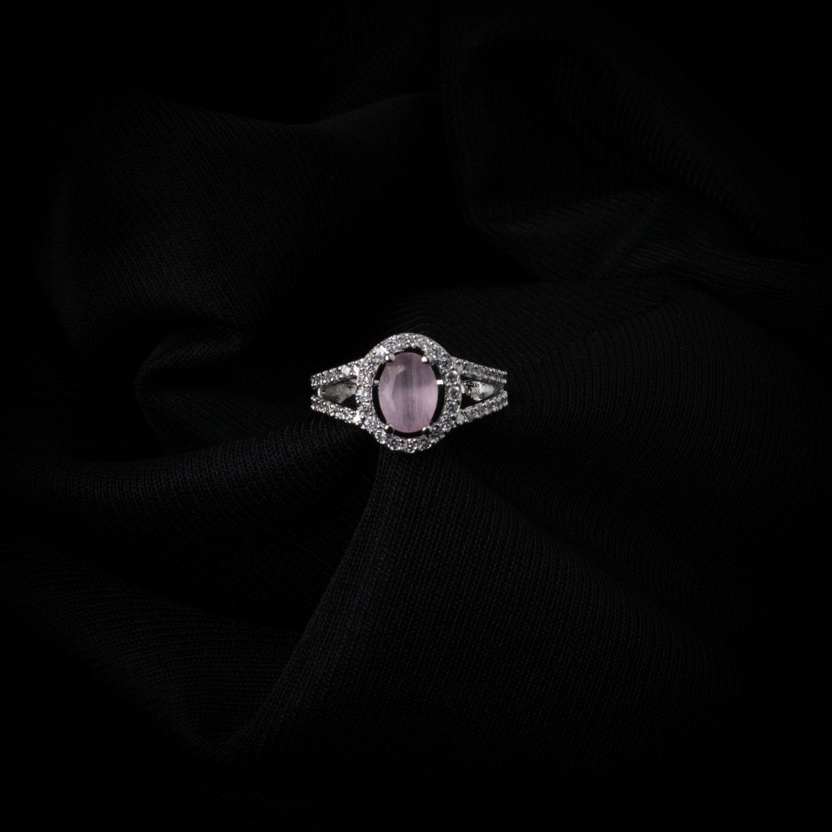 American Diamond Oval Halo Solitaire Statement Rhodium Plated Ring - Opal Touch