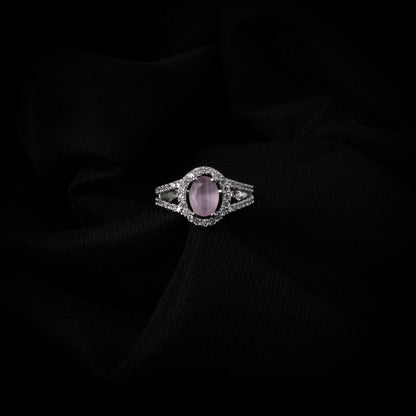 American Diamond Oval Halo Solitaire Statement Rhodium Plated Ring - Opal Touch