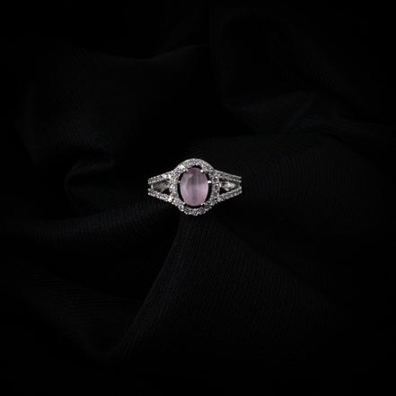 American Diamond Oval Halo Solitaire Statement Rhodium Plated Ring - Opal Touch