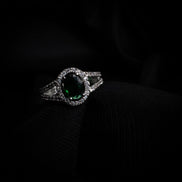 American Diamond Oval Halo Solitaire Statement Rhodium Plated Ring - Opal Touch