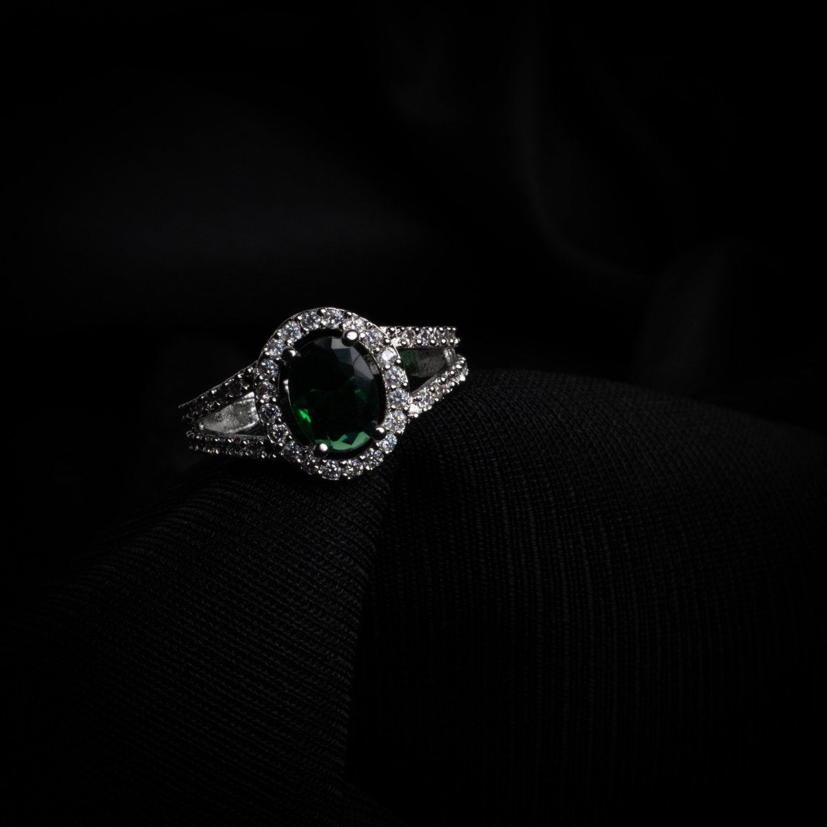 American Diamond Oval Halo Solitaire Statement Rhodium Plated Ring - Opal Touch