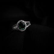 American Diamond Oval Halo Solitaire Statement Rhodium Plated Ring - Opal Touch