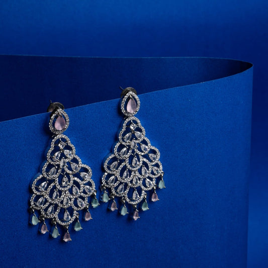 American Diamond Peacock Danglers Earrings - Opal Touch