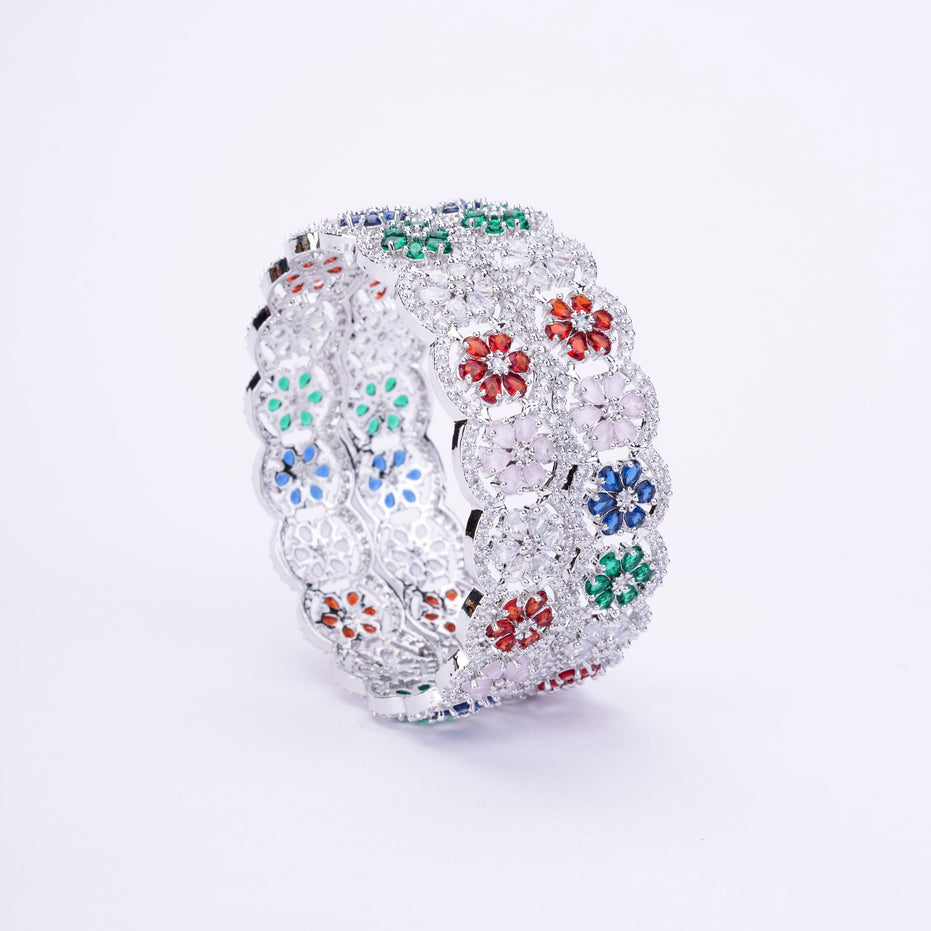 Opal Touch - American Diamond Rhodium Bangles - Bangles