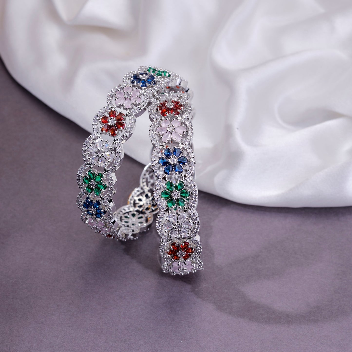 American Diamond Rhodium Bangles - Opal Touch