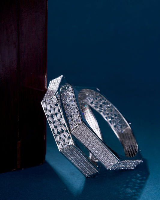Opal Touch - American Diamond Rhodium Kada Bangles (Pack of 2) - Bangles