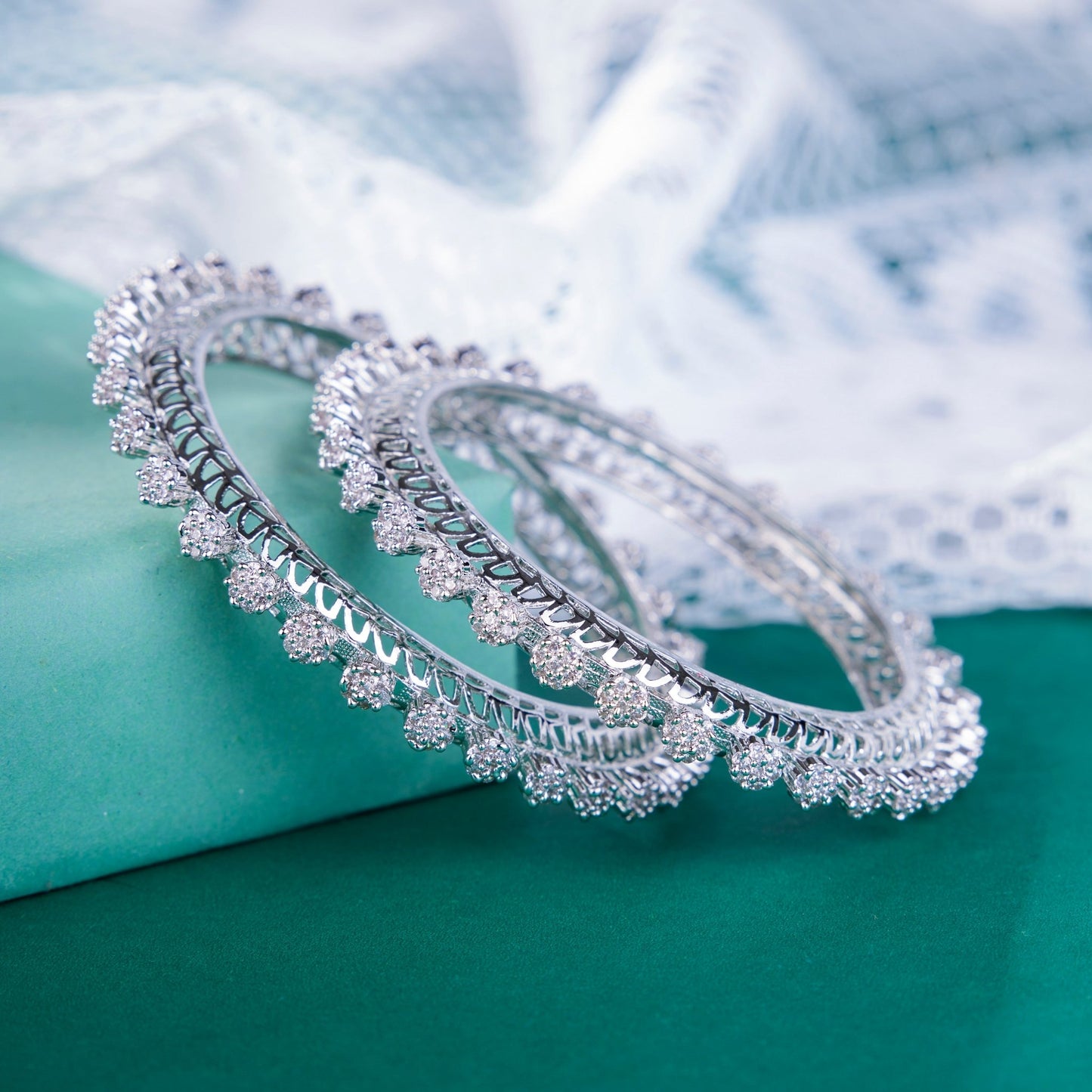 Opal Touch - American Diamond Rhodium Pacheli Bangles Set (Pack of 2) - Bangles