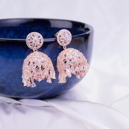 Opal Touch - American Diamond Rose Gold Jhumka - Jhumka